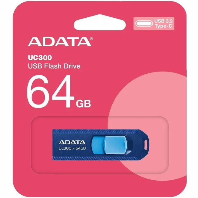 Adata Choice UC300 64GB USB 3.2 (Gen 1) Type C Flash Drive - 64 GB - USB 3.2 (Gen 1) Type C - Navy Blue - 5 Year Warranty