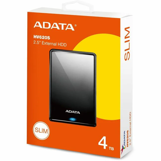 Adata HV620S 4 TB Portable Hard Drive - 2.5" External - Black - Gaming Console Device Supported - USB 3.2 (Gen 1) - 256-bit AES Encryption Standard
