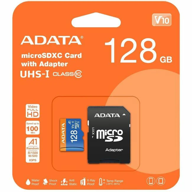 Adata Premier 128 GB Class 10/UHS-I V10 microSDXC - 100 MB/s Read - 25 MB/s Write