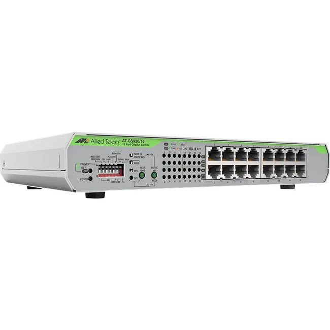 Allied Telesis 16-Port 10/100/1000T UnManaged Switch With Internal PSU - 16 Ports - Gigabit Ethernet - 10/100/1000Base-T - 2 Layer Supported - Twisted Pair - Desktop, Rack-mountable, Wall Mountable