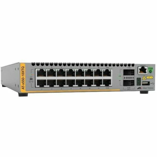 Allied Telesis x550-18XTQ Layer 3 Switch - 16 Ports - Manageable - 10 Gigabit Ethernet, 40 Gigabit Ethernet - 10GBase-T, 40GBase-X - 3 Layer Supported - Modular - 128 W Power Consumption - Twisted Pair, Optical Fiber - 1U High - Rack-mountable