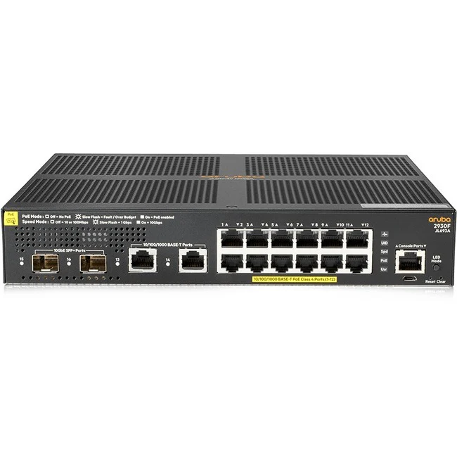 Aruba 2930F 12G PoE+ 2G/2SFP+ Switch - 16 Ports - Manageable - 3 Layer Supported - Modular - 170 W Power Consumption - Twisted Pair, Optical Fiber - Rack-mountable