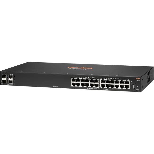 Aruba 6000 24G 4SFP Switch - 24 Ports - Manageable - Gigabit Ethernet - 10/100/1000Base-T, 100/1000Base-X - 3 Layer Supported - Modular - 2 SFP Slots - 33 W Power Consumption - Twisted Pair, Optical Fiber - PoE Ports - 1U High - Rack-mountable, Cabinet Mo