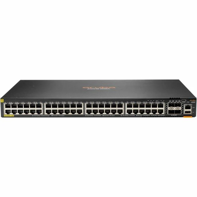 Aruba CX 6200F 48G Class 4 PoE 4SFP+ 740W Switch - 48 Ports - Manageable - Gigabit Ethernet, 10 Gigabit Ethernet - 10/100/1000Base-T, 10GBase-X - 3 Layer Supported - Modular - 4 SFP Slots - 76 W Power Consumption - 740 W PoE Budget - Twisted Pair, Optical
