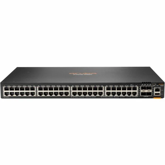 Aruba CX 6300F 48-port 1GbE and 4- port SFP56 Switch - 48 Ports - Manageable - Gigabit Ethernet, 50 Gigabit Ethernet - 10/100/1000Base-T, 50GBase-X - 3 Layer Supported - Modular - 4 SFP Slots - 74 W Power Consumption - 2880 W PoE Budget - Twisted Pair, Op