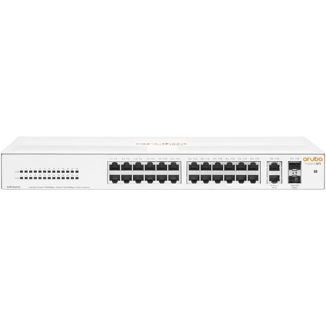 Aruba Instant On 1430 26G 2SFP Switch - 26 Ports - Gigabit Ethernet - 10/100/1000Base-T, 1000Base-X - 2 Layer Supported - Modular - 2 SFP Slots - 16.40 W Power Consumption - Twisted Pair, Optical Fiber - Rack-mountable, Cabinet Mount, Table Top, Wall Moun