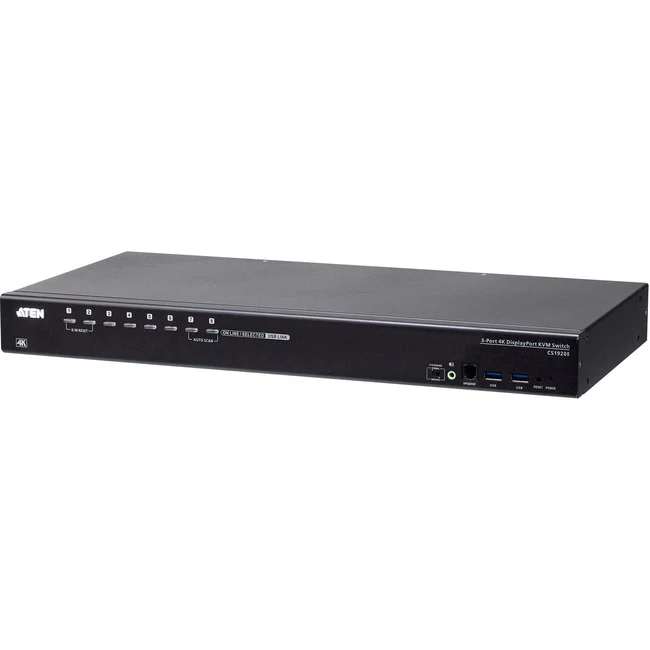 ATEN CS19208 8-Port USB 3.0 4K DisplayPort KVM Switch with Rack Mounting Kit - 8 Computer(s) - 1 Local User(s) - 4096 x 2160 - 12 x USB - 1 x HDMI - 9 x DisplayPort