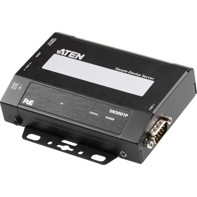 ATEN SN3001P 1-Port RS-232 Secure Device Server with PoE - Twisted Pair - 1 x Network (RJ-45) - 1 x Serial Port - PoE Ports - 10/100Base-TX - Fast Ethernet - Desktop, Wall Mountable, DIN Rail Mountable, Rack-mountable