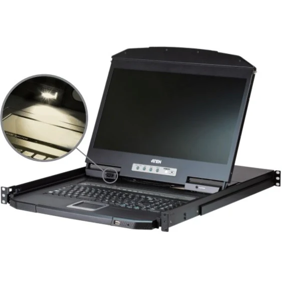 ATEN SOHO CL3116 LCD Rack Console - 256 Computer(s) - 18.5" LCD - HD - 1366 x 768PS/2 Port - 1 x USB - 16 x VGA - Keyboard - TouchPad - 120 V AC, 230 V AC Input Voltage - 1U High - Metal, Plastic