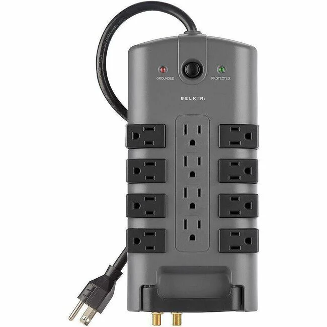 Belkin 12-Outlets Surge Suppressor/Protector - 12 x AC Power - 1875 VA - 4320 J - 120 V AC Input - Coaxial Cable Line, Phone/Fax/Modem/DSL - 8 ft