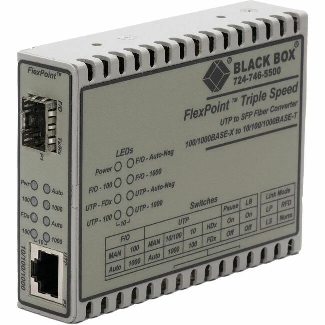Black Box FlexPoint LMC1017A-SFP Transceiver/Media Converter - 1 x Network (RJ-45) - 10/100/1000Base-T, 100/1000Base-X - 1804.46 ft - 1 x Expansion Slots - SFP - 1 x SFP Slots - Wall Mountable, Rack-mountable, Rail-mountable - TAA Compliant