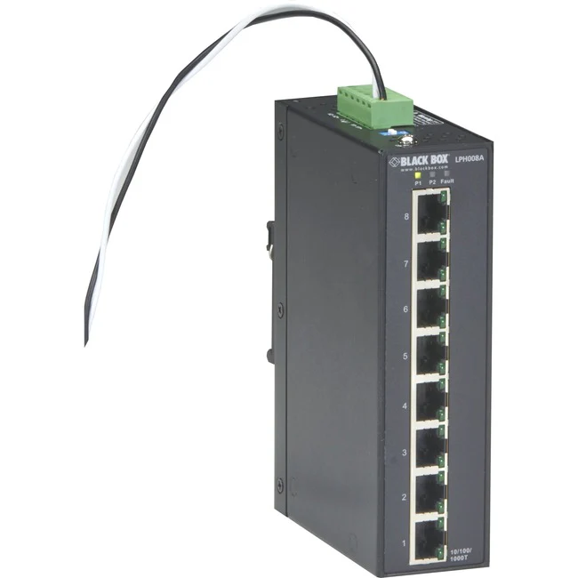 Black Box Industrial Unmanaged Gigabit PoE+ Switch - 8-Port - 8 Ports - Gigabit Ethernet - 10/100/1000Base-TX - TAA Compliant - 2 Layer Supported - Twisted Pair - Wall Mountable, DIN Rail Mountable - 5 Year Limited Warranty