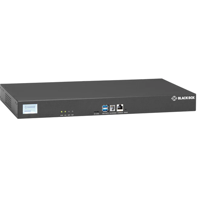 Black Box LES1700 Series Console Server - POTS Modem, Dual 10/100/1000 - 256 MB - DDR2 SDRAM - Twisted Pair, Optical Fiber - 2 Total Expansion Slot(s) - 2 x Network (RJ-45) - 2 x USB - 32 x Serial Port - Phone Line (RJ-11) - 10/100/1000Base-T - Gigabit Et