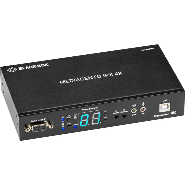 Black Box MediaCento IPX 4K Transmitter - HDMI, USB, Serial, IR, Audio - 1 Input Device - 1 Output Device - 328 ft Range - 1 x Network (RJ-45) - 1 x USB - 1 x HDMI In - 1 x HDMI Out - 4K - 4096 x 2160 - Desktop - TAA Compliant