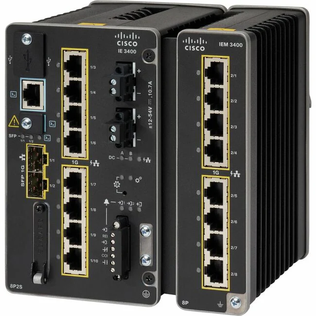 Cisco Catalyst IE-3400-8P2S-A Ethernet Switch - 10 Ports - Manageable - Gigabit Ethernet - 10/100/1000Base-T, 1000Base-X - Refurbished - 3 Layer Supported - Modular - 2 SFP Slots - Twisted Pair, Optical Fiber - DIN Rail Mountable - 5 Year Limited Warranty
