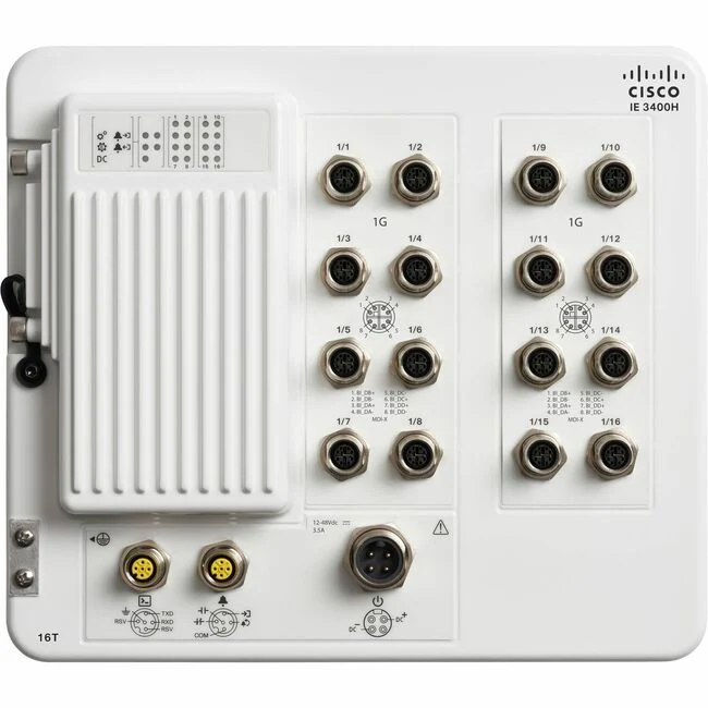 Cisco Catalyst IE3400 Heavy Duty w/ 16 GE M12 interfaces, IP67, Network Essentials - 16 Ports - Manageable - Fast Ethernet - 100Base-T - 3 Layer Supported - 42.30 W Power Consumption - Twisted Pair - Wall Mountable - 5 Year Limited Warranty