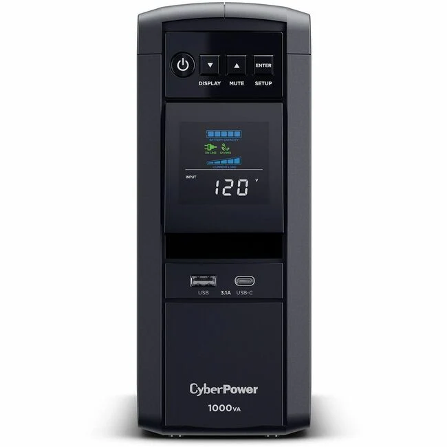 CyberPower CP1000PFCLCDTAA TAA Compliant Intelligent UPS Systems - 1000VA/600W, 120 VAC, NEMA 5-15P, Mini-Tower, Sine Wave, 10 Outlets, LCD, PowerPanel&reg; Personal, $350000 CEG, 3YR Warranty