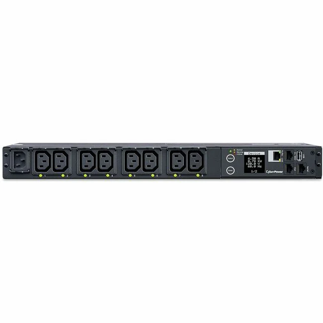 CyberPower PDU41004 Single Phase 100 - 240 VAC 15A Switched PDU - 8 Outlets, 10 ft, IEC-320 C14, Horizontal, 1U, SNMP, LCD, 3YR Warranty