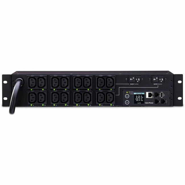 CyberPower PDU81007 200 - 240 VAC 30A Switched Metered-by-Outlet PDU - 16 Outlets, 12 ft, NEMA L6-30P, Horizontal, 2U, LCD, 3YR Warranty