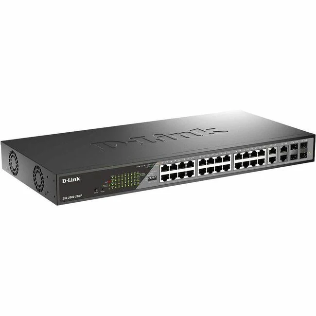 D-Link 8-Port 10/100/1000 PoE Gigabit Ethernet Surveillance Switch - 28 Ports - Gigabit Ethernet - 10/100/1000Base-T, 1000Base-X - 3 Layer Supported - 425.90 W Power Consumption - 370 W PoE Budget - Twisted Pair, Optical Fiber - PoE Ports