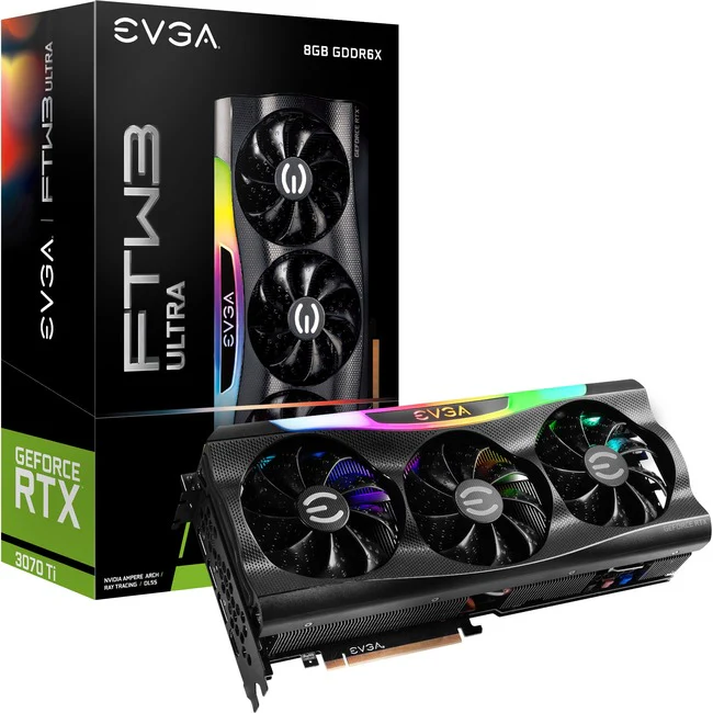 EVGA NVIDIA GeForce RTX 3070 Ti Graphic Card - 8 GB GDDR6X - 7680 x 4320 - 1.86 GHz Boost Clock - 256 bit Bus Width - PCI Express 4.0 - DisplayPort - 3 x DisplayPort - HDMI