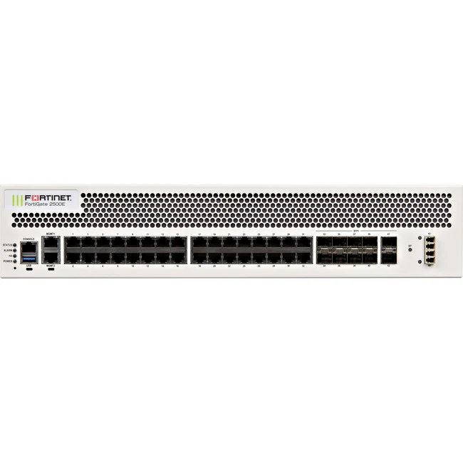Fortinet FortiGate 2500E Network Security/Firewall Appliance - 32 Port - 10GBase-X, 1000Base-T - 10 Gigabit Ethernet - AES (256-bit), SHA-256 - 32 x RJ-45 - 12 Total Expansion Slots - 2U - Rack-mountable, Rail-mountable