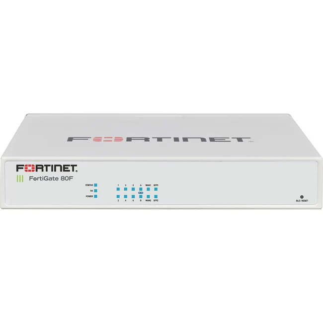 Fortinet FortiGate 80F-PoE Network Security/Firewall Appliance - 10 Port - 1000Base-T, 1000Base-X - Gigabit Ethernet - AES (256-bit), SHA-256 - 200 VPN - 2 x RJ-45 - 2 Total Expansion Slots - Desktop, Wall Mountable, Rack-mountable