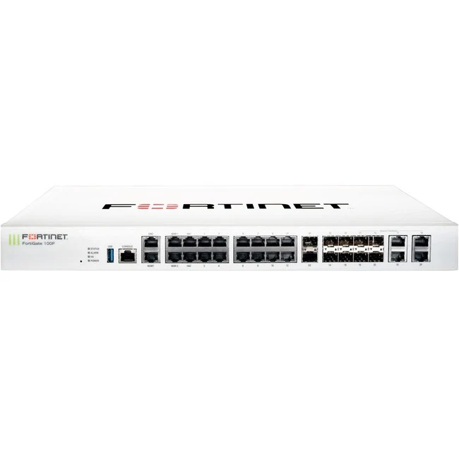Fortinet FortiGate FG-100F Network Security/Firewall Appliance - 22 Port - 10GBase-X, 1000Base-T, 1000Base-X - 10 Gigabit Ethernet - AES (256-bit), SHA-256 - 500 VPN - 21 x RJ-45 - 10 Total Expansion Slots - 1U - Rack-mountable
