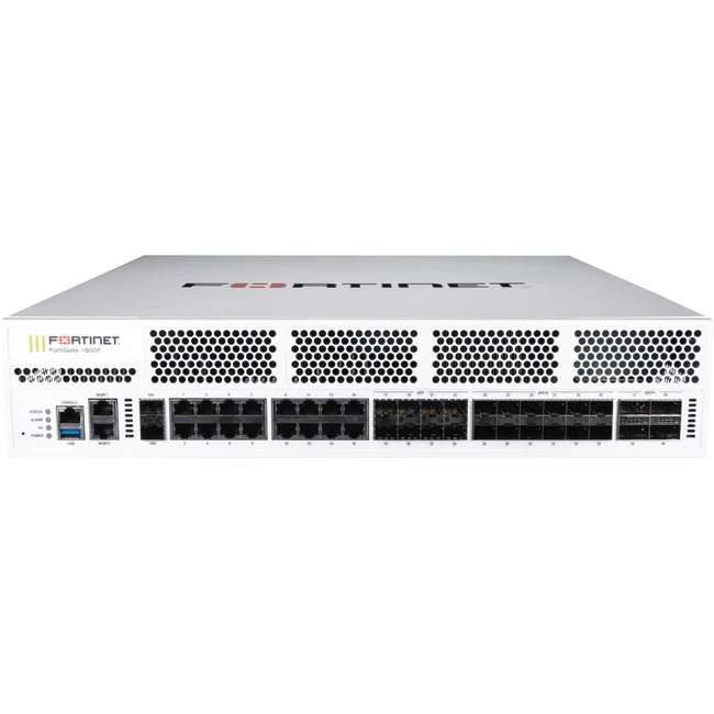 Fortinet FortiGate FG-1800F Network Security/Firewall Appliance - 18 Port - 10/100/1000Base-T, 10GBase-X, 40GBase-X, 1000Base-X - 40 Gigabit Ethernet - AES (256-bit), SHA-256 - 10000 VPN - 16 x RJ-45 - 26 Total Expansion Slots - 1 Year 24x7 FortiCare and