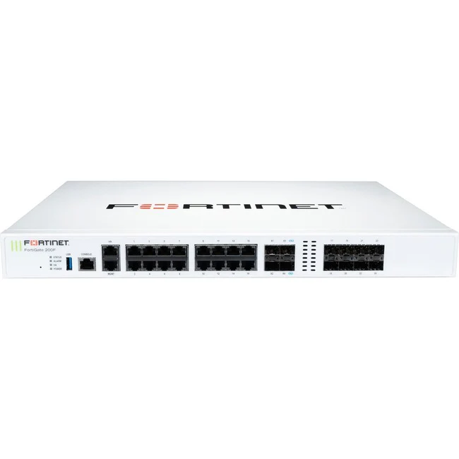 Fortinet FortiGate FG-200F Network Security/Firewall Appliance - 18 Port - 10/100/1000Base-T, 1000Base-X, 10GBase-X - 10 Gigabit Ethernet - AES (256-bit), SHA-256 - 500 VPN - 17 x RJ-45 - 12 Total Expansion Slots - 1 Year 24x7 FortiCare and FortiGuard UTP
