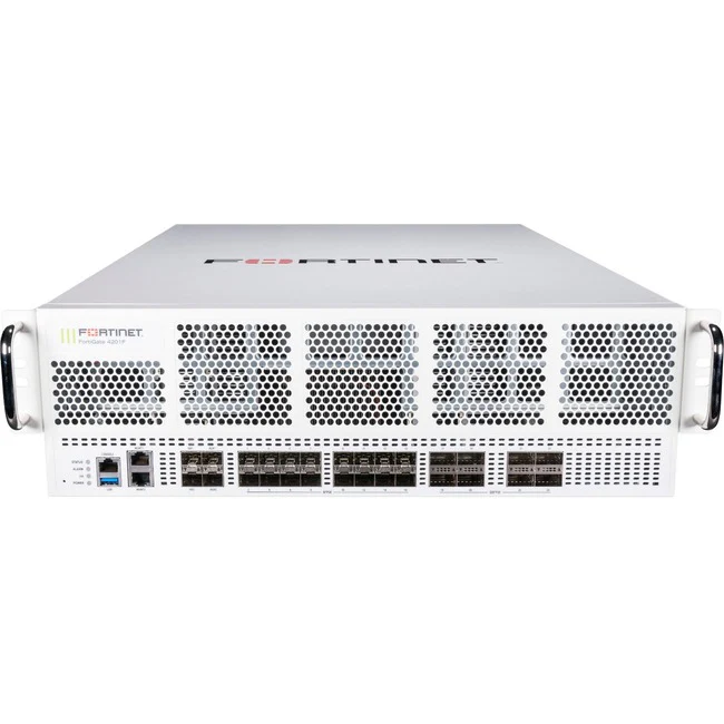 Fortinet FortiGate FG-4201F-DC Network Security/Firewall Appliance - 2 Port - 10/100/1000Base-T, 1000Base-X, 10GBase-X, 40GBase-X, 100GBase-X - 100 Gigabit Ethernet - AES (256-bit), SHA-256 - 30000 VPN - 28 Total Expansion Slots - 5 Year 24x7 FortiCare an