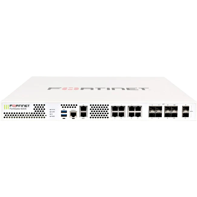 Fortinet FortiGate FG-600E Network Security/Firewall Appliance - 10 Port - 10/100/1000Base-T, 1000Base-X, 10GBase-X - 10 Gigabit Ethernet - AES (256-bit), SHA-256 - 10000 VPN - 8 x RJ-45 - 10 Total Expansion Slots - 3 Year 24x7 FortiCare and FortiGuard Un