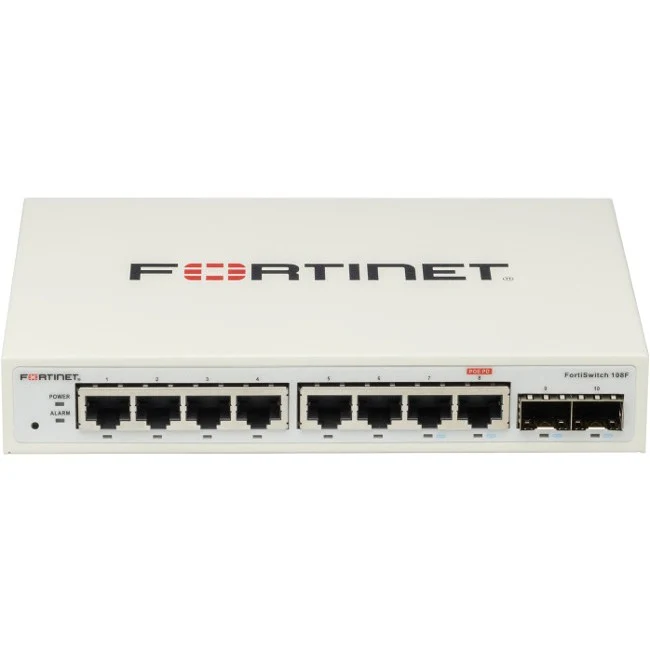 Fortinet FortiSwitch 108F Ethernet Switch - 8 Ports - Manageable - Gigabit Ethernet - 10/100/1000Base-T, 1000Base-X - 2 Layer Supported - Modular - 2 SFP Slots - 6.20 W Power Consumption - Optical Fiber, Twisted Pair - PoE Ports - Desktop - Lifetime Limit