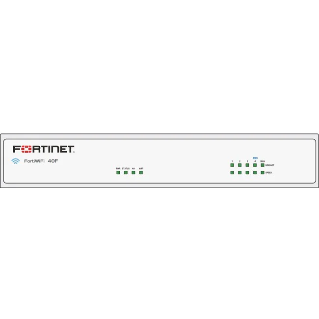 Fortinet FortiWifi FWF-40F Network Security/Firewall Appliance - 5 Port - 10/100/1000Base-T - Gigabit Ethernet - Wireless LAN IEEE 802.11ac - AES (256-bit), SHA-256 - 200 VPN - 5 x RJ-45 - 1 Year 24x7 FortiCare and FortiGuard UTP - Desktop, Wall Mountable