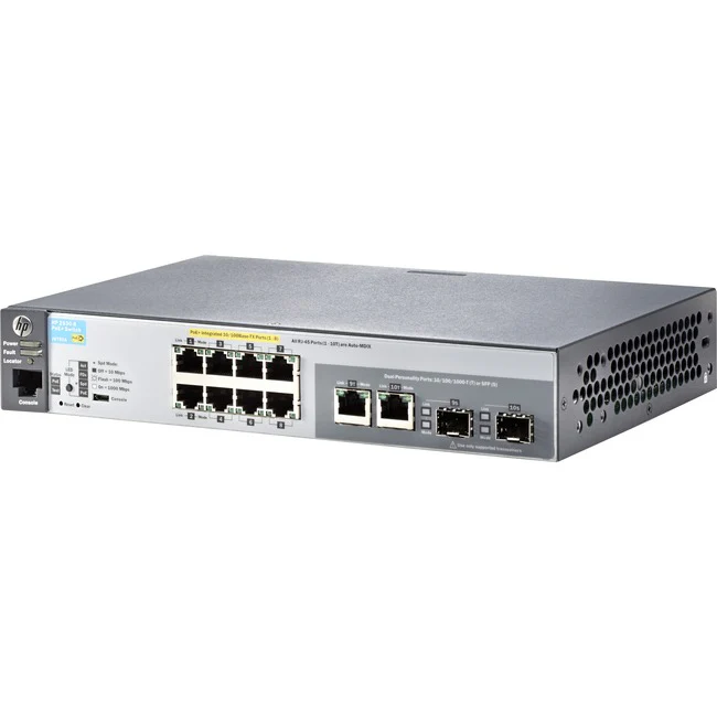 HPE 2530-8-PoE+ Switch - 8 Ports - Manageable - Fast Ethernet, Gigabit Ethernet - 10/100Base-TX, 10/100/1000Base-T, 1000Base-X - Refurbished - 2 Layer Supported - Modular - 2 SFP Slots - Twisted Pair, Optical Fiber - 1U High - Rack-mountable, Wall Mountab