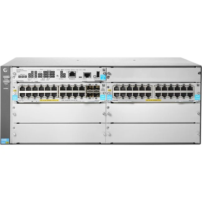 HPE 5406R 44GT PoE+/4SFP+ (No PSU) v3 zl2 Switch - 44 Ports - Manageable - Gigabit Ethernet, 10 Gigabit Ethernet - 10/100Base-TX, 10/100/1000Base-T, 10GBase-X - Refurbished - 3 Layer Supported - Modular - Twisted Pair, Optical Fiber - 4U High - Rack-mount