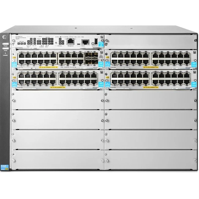 HPE 5412R 92GT PoE+/4SFP+ (No PSU) v3 zl2 Switch - 92 Ports - Manageable - Gigabit Ethernet, 10 Gigabit Ethernet - 10/100Base-TX, 10/100/1000Base-T, 10GBase-X - Refurbished - 3 Layer Supported - Modular - Twisted Pair, Optical Fiber - 7U High - Rack-mount