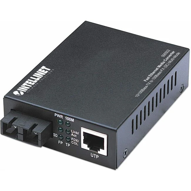 Intellinet Fast Ethernet Media Converter - 1 x Network (RJ-45) - 1 x SC Ports - DuplexSC Port - Multi-mode - 1310 nm Fiber - Fast Ethernet - 100Base-FX, 10/100Base-TX - 1.24 Mile - Power Adapter - Desktop, Wall Mountable, Rack-mountable