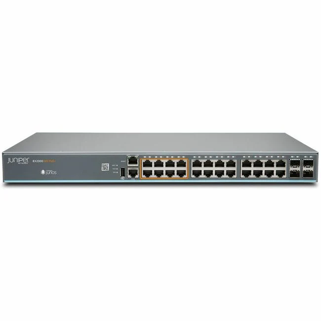 Juniper EX2300 EX2300-24MP Ethernet Switch - 24 Ports - Manageable - Gigabit Ethernet, 2.5 Gigabit Ethernet, 10 Gigabit Ethernet - 10/100/1000Base-T, 2.5GBase-T, 10GBase-X - 3 Layer Supported - Modular - 155 W Power Consumption - 380 W PoE Budget - Twiste