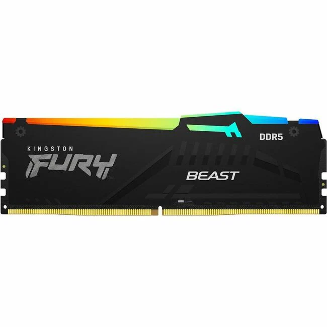 Kingston 128GB (4x32GB) DDR5 5600MT/s CL40 FURY Beast Black RGB XMP - 128 GB (4 x 32GB) - RGB - DDR5-5600/PC5-44800 DDR5 SDRAM - 5600 MHz Dual-rank Memory - CL40 - 1.25 V - Non-ECC - Unbuffered - 288-pin - DIMM - Lifetime Warranty