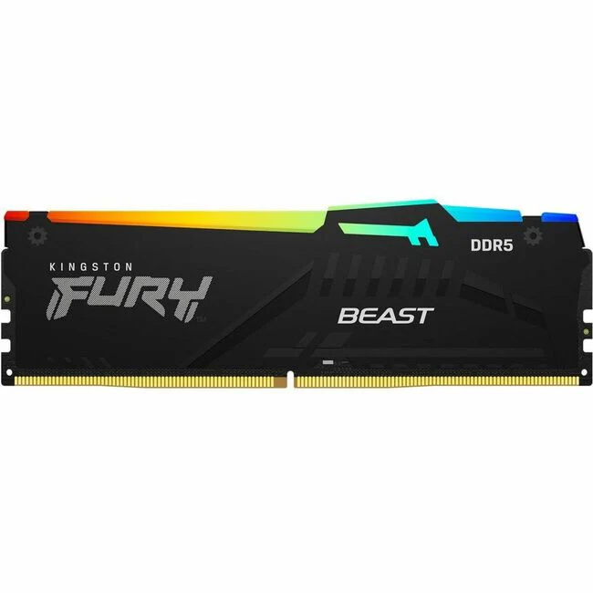 Kingston 64GB (4x16GB) DDR5 6000MT/s CL40 FURY Beast Black RGB XMP - For Motherboard - 64 GB (4 x 16GB) - RGB - DDR5-6000/PC5-48000 DDR5 SDRAM - 6000 MHz Single-rank Memory - CL40 - 1.35 V - Non-ECC - Unbuffered - 288-pin - DIMM - Lifetime Warranty