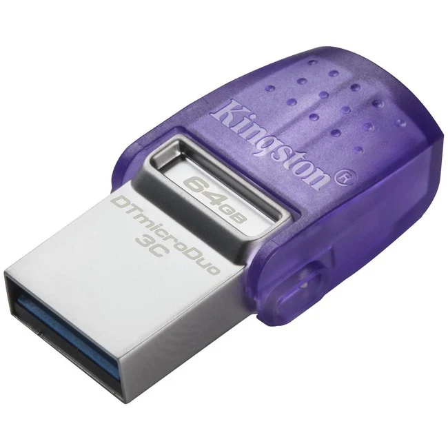 Kingston DataTraveler microDuo 3C USB Flash Drive - 64 GB - USB 3.2 (Gen 1) Type C, USB 3.2 (Gen 1) Type A - 200 MB/s Read Speed - Purple - 5 Year Warranty