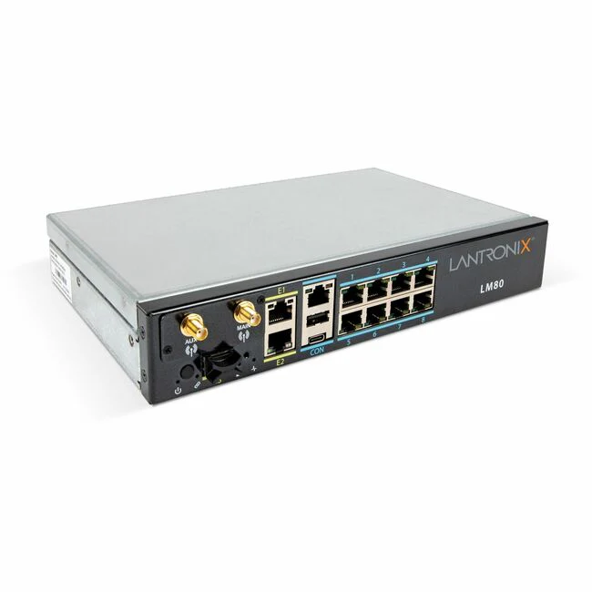 Lantronix LM80 Device Server - Twisted Pair, Optical Fiber - 1 Total Expansion Slot(s) - 3 x Network (RJ-45) - 2 x USB - 6 x Serial Port - 10/100/1000Base-T - Gigabit Ethernet - Management Port - Rack-mountable - TAA Compliant
