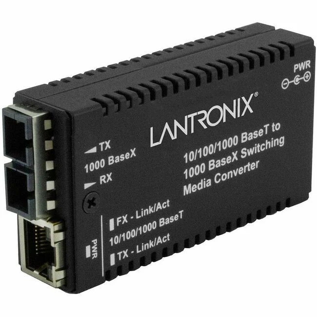 Lantronix M/GE-PSW-LX-01 Transceiver/Media Converter - 1 x Network (RJ-45) - 1 x SC Ports - Single-mode - 1310 nm Fiber - Gigabit Ethernet - 1000Base-LX, 10/100/1000Base-T - 1000 Mbit/s - 6.21 Mile - AC Adapter - Wall Mountable, DIN Rail Mountable, Rack-m