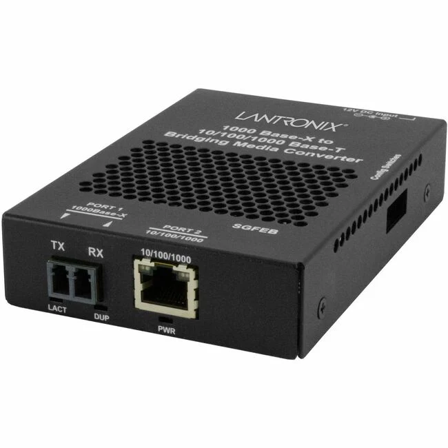 Lantronix SGFEB1019-130 Transceiver/Media Converter - 1 x Network (RJ-45) - 1 x LC Ports - Single-mode - 1310 nm Fiber - Gigabit Ethernet - 1000Base-LX, 10/100/1000Base-T - 1000 Mbit/s - 6.21 Mile - AC Adapter - Wall Mountable, Rail-mountable, Rack-mounta
