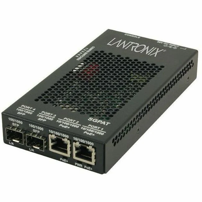 Lantronix SGPAT1040-305 Transceiver/Media Converter - 2 x Network (RJ-45) - 2x PoE+ (RJ-45) Ports - Gigabit Ethernet - 10/100/1000Base-T, 1000Base-X - 1000 Mbit/s - 328.08 ft - 2 x Expansion Slots - SFP - 2 x SFP Slots - AC/DC - Wall Mountable, DIN Rail M
