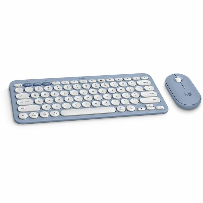 Logitech Pebble 2 Combo for Mac Wireless Keyboard and Mouse - USB Type A Wireless Bluetooth Keyboard - Tonal Blue - USB Type A Wireless Bluetooth Mouse - Optical - 4000 dpi - 3 Button - Scroll Wheel - Tonal Blue - AA, AAA - Compatible with Macbook, iPad,