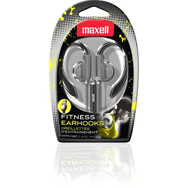 Maxell Fitness Earhook with MIC - Stereo - Wired - Earbud, Over-the-ear - Binaural - Outer-ear - Silver