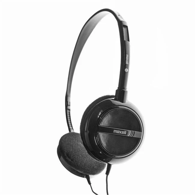 Maxell Lightweight Stereo Headphones - Stereo - Silver, Black - Mini-phone (3.5mm) - Wired - 32 Ohm - 20 Hz 20 kHz - Nickel Plated Connector - Over-the-head - Binaural - Open - 4 ft Cable - 1