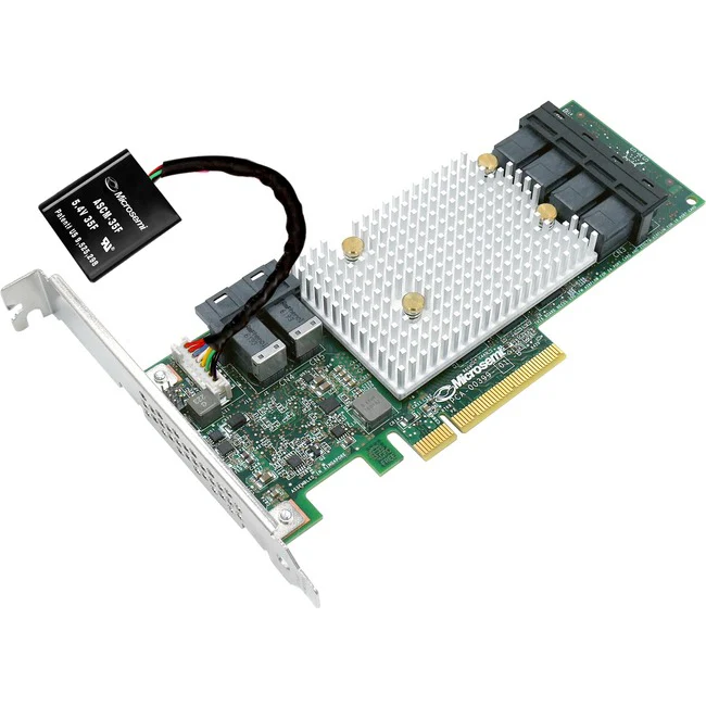 Microchip Adaptec SmartRAID 3154-24i Single - 12Gb/s SAS - PCI Express 3.0 x8 - Plug-in Card - RAID Supported - 0, 1, 5, 6, 50, 60, 10 ADM, 1 ADM, 10 RAID Level - 6 x SFF-8643 - 24 Total SAS Port(s) - 24 SAS Port(s) Internal - PC, Linux - 4 GB Flash Backe